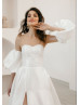 Strapless Ivory Satin Lace Wedding Dress With Detachable Sleeves